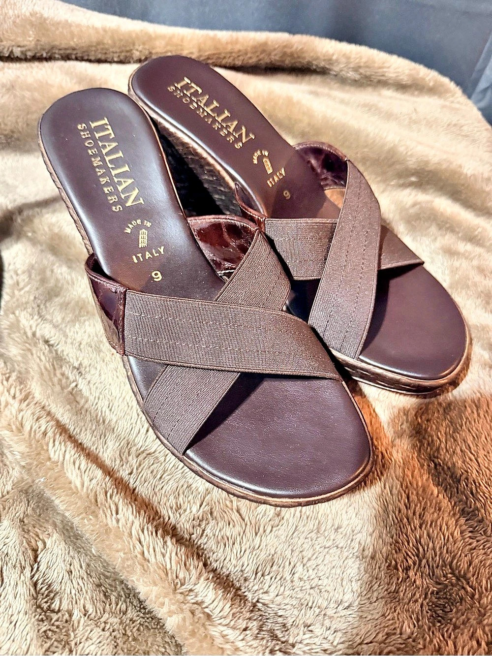 Italian Shoemakers Brown Wedge Sandals EU 40